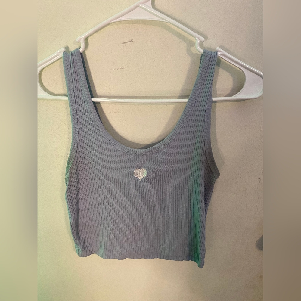 liz & sara blue cropped tank top